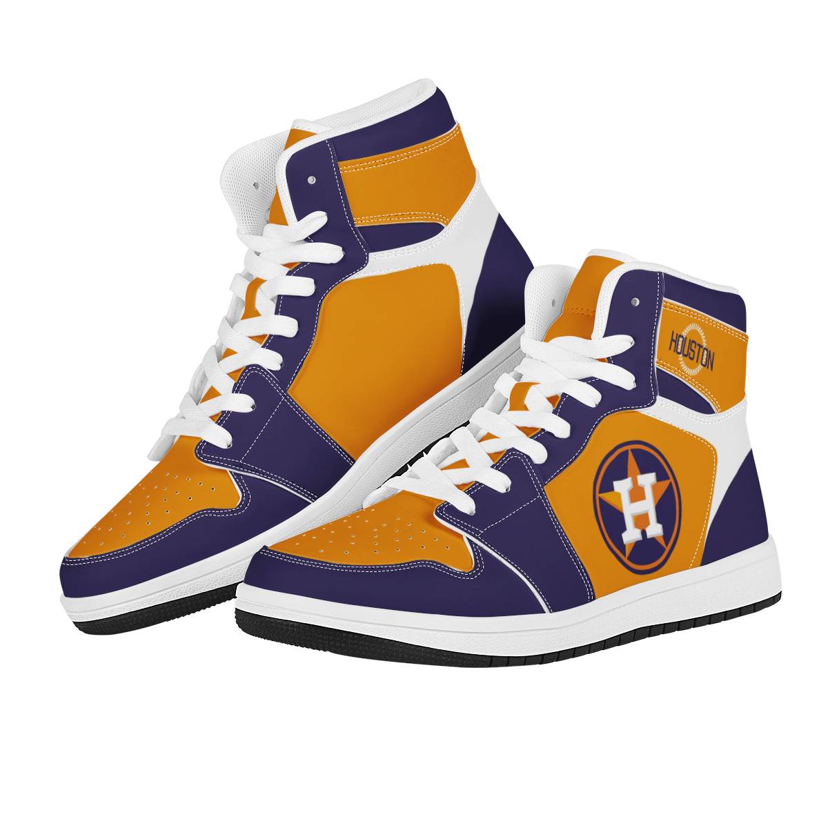 Women's Houston Astros High Top Leather AJ1 Sneakers 003